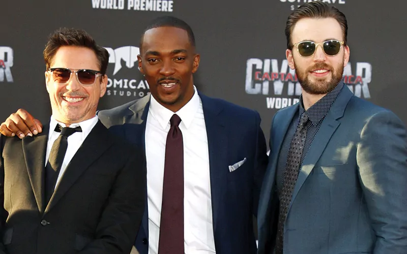 Robert Downey Jr., Anthony Mackie and Chris Evans at the World premiere of Captain America: Civil War