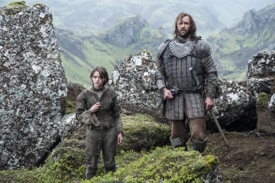 Pictured: Maisie Williams, Rory McCann Credit: Helen Sloan/HBO