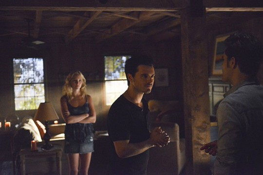 Pictured: (L-R) Candice Accola as Caroline Michael Malarkey as Enzo and Paul Wesley as Stefan Photo Credit: Richard Ducree/The CW