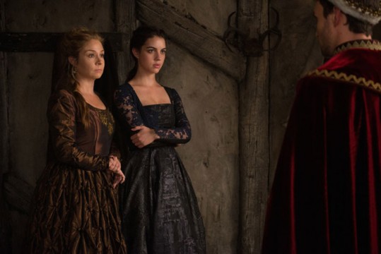 Pictured: (L-R) Megan Follows as Catherine de medici and Adelaide Kane as Mary, Queen of Scotland and France and Ari Millen as The Shadow King (back-to-camera) Photo Credit: Christos Kalohoridis/The CW