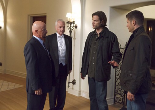 Pictured: (L-R) Doug Abrahams as Detective Howard, Kevin McNulty as Philip, Jared Padalecki as Sam and Jensen Ackles as Dean Photo Credit: Michael Courtney/The CW