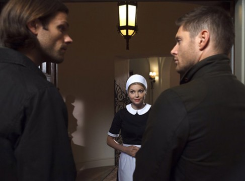 Pictured: (L-R) Jared Padalecki as Sam, Izabella Miko as Olivia and Jensen Ackles as Dean Photo Credit: Michael Courtney/The CW