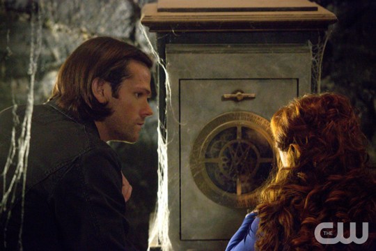 Pictured: (L-R) Jared Padalecki as Sam and Ruth Connell as Rowena Photo Credit: Liane Hentscher/ The CW