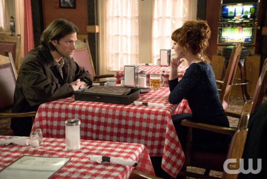 Pictured: Jared Padalecki as Sam and Ruth Connell as Rowena Photo Credit: Liane Hentscher/ The CW
