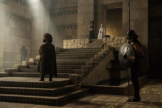 Pictured: Peter Dinklage as Tyrion Lannister, Nathalie Emmanuel as Missandei, Emilia Clarke as Daenerys Targaryen Photographer: Helen Sloan/HBO
