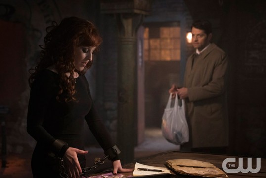 Photo Credit: Ruth Connell as Rowena and Misha Collins as Castiel Photo Credit: Katie Yu/ The CW