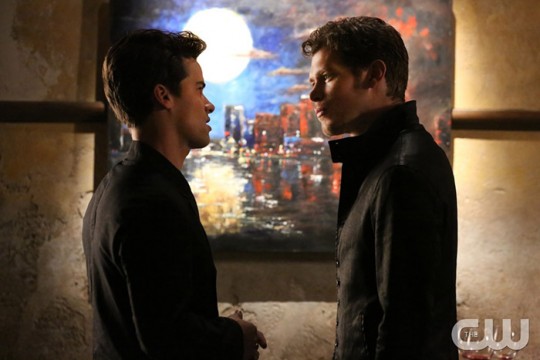 Pictured (L-R): Andrew Lees as Lucien and Joseph Morgan as Klaus  Photo: Quantrell Colbert/The CW 
