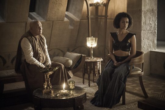 Conleth Hill as Varys and Nathalie Emmanuel as Missandei