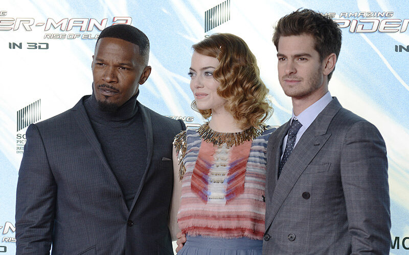 Jamie Foxx, Emma Stone and Andrew Garfield at The Amazing Spider-Man 2 premiere