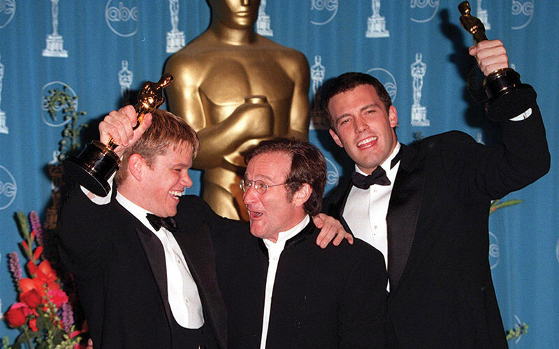 Matt Damon, Robin Williams, and Ben Affleck at the Oscars