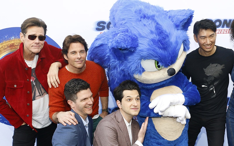 Haruki Satomi, James Marsden, Ben Schwartz, Jim Carrey and Jeff Fowler at the Los Angeles premiere of Sonic the Hedgehog