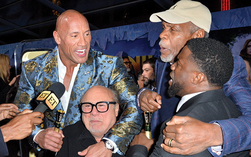 Dwayne Johnson, Danny DeVito, Danny Glover, and Kevin Hart at the world premiere of Jumanji: The Next Level