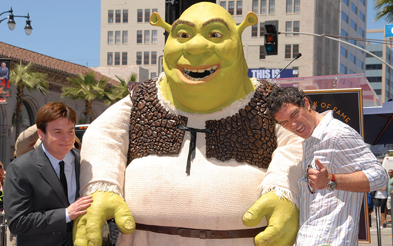 Shrek Movies: Mike Myers and Antonio Banderas at the induction of Shrek into the Hollywood Walk of Fame