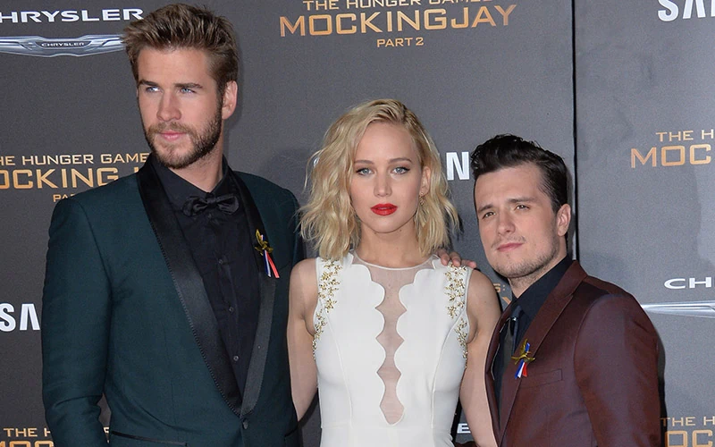 Jennifer Lawrence, Liam Hemsworth, and Josh Hutcherson at the premiere of The Hunger Games: Mockingjay - Part 2